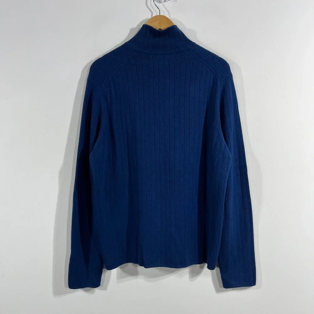 VTG 90s Abercrombie & Fitch Blue Preppy Ribbed Mock Neck Stripe Sweater Mens XL